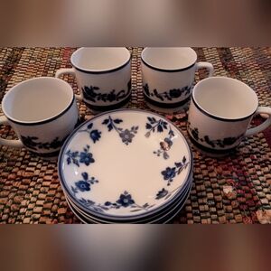 William Sonoma French Blue Floral Ceramic Mug and Plate Set
